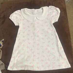 New 3T Boutique White Dress with Pink Bow Pattern